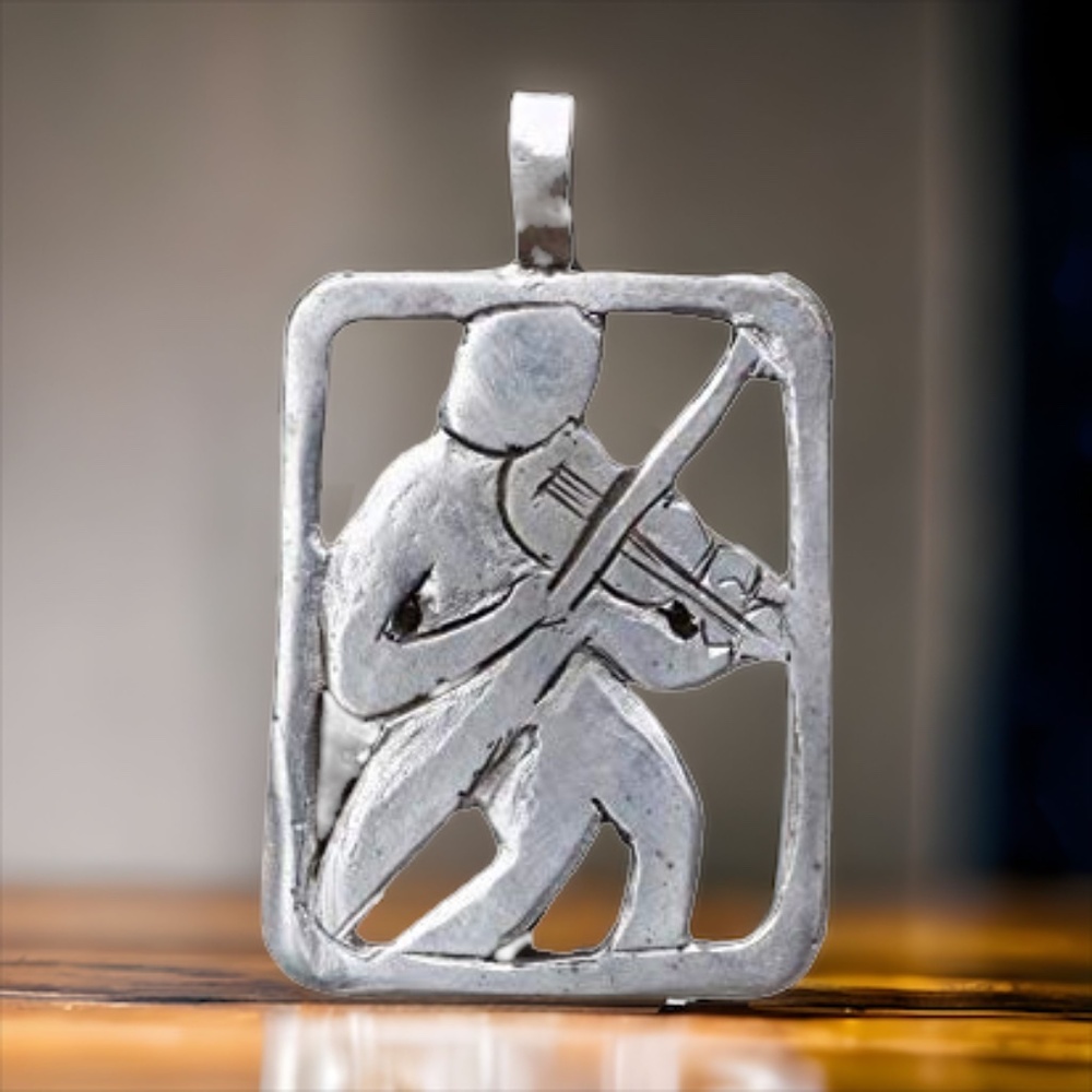 Sterling Silver Large Violinist Pendant Unisex  , Orchestra , Classical Music